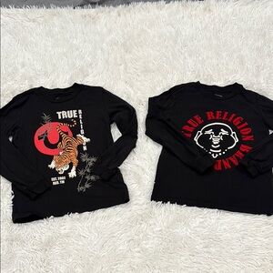 True Religion Black Long Sleeve Tees with Graphic Designs